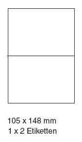 2 Etiketten A6 auf DIN A5 Bogen in Größe 105 x 148 mm - 2.000er Pack 2 Etiketten A6 auf DIN A5 Bogen in Größe 105 x 148 mm - 2.000er Pack